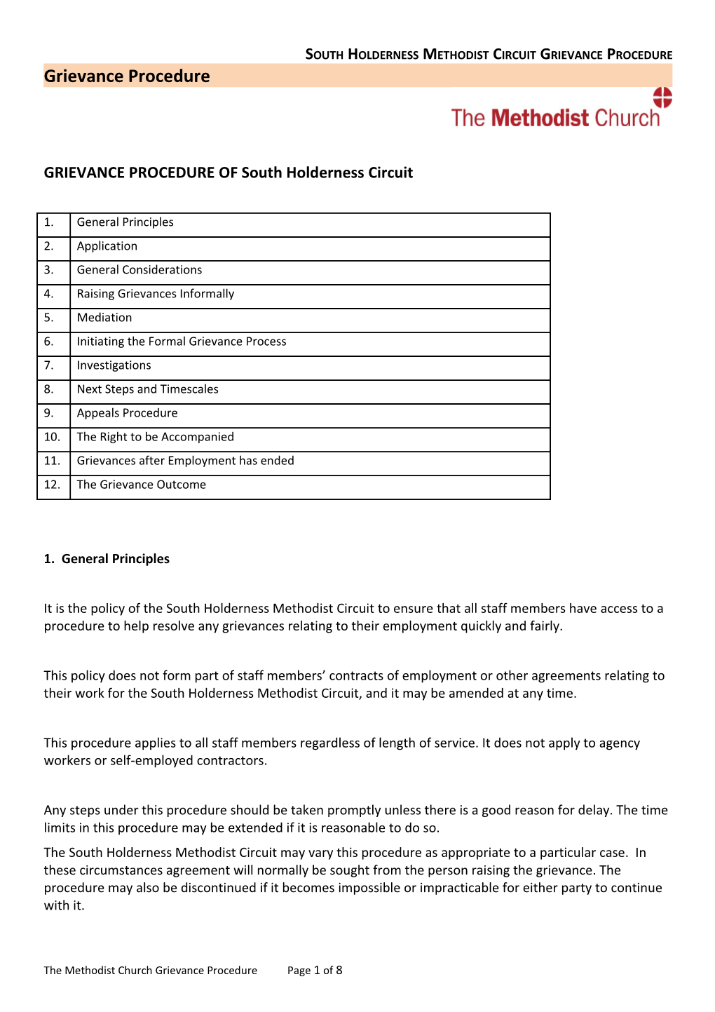 South Holderness Methodist Circuit Grievance Procedure