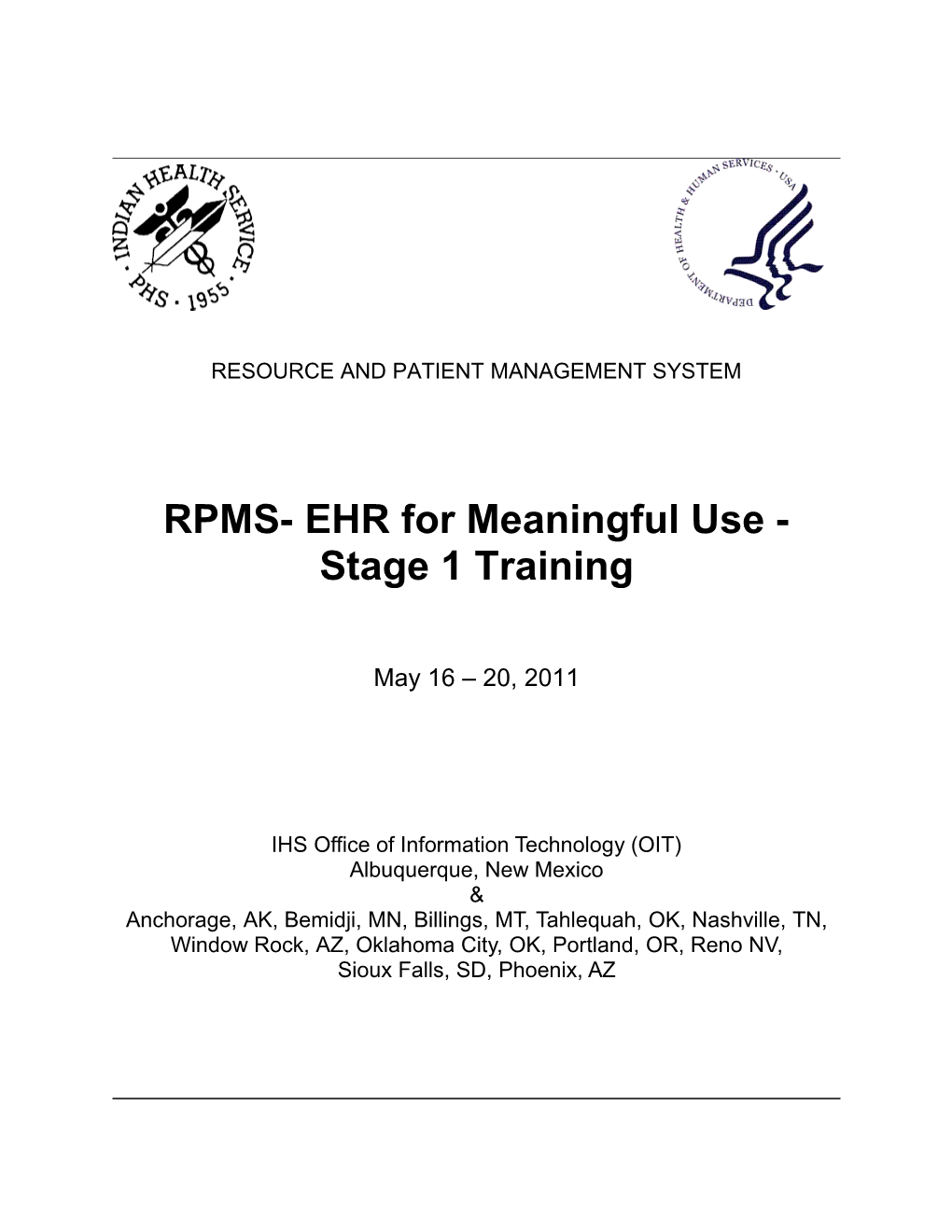 RPMS-EHR Meaningful Use Course