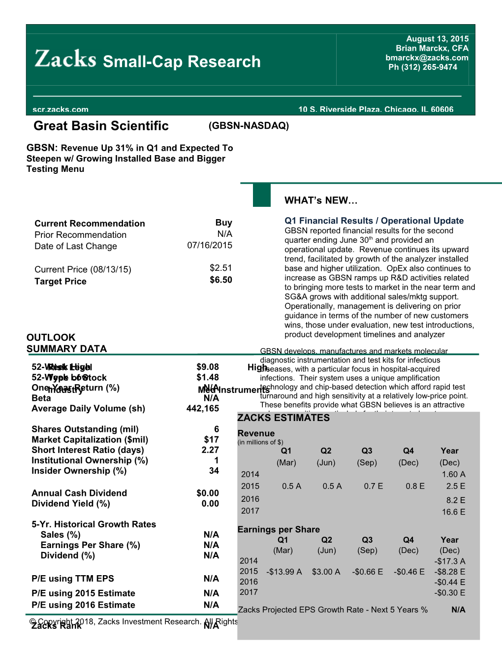 Q1 Financial Results / Operational Update