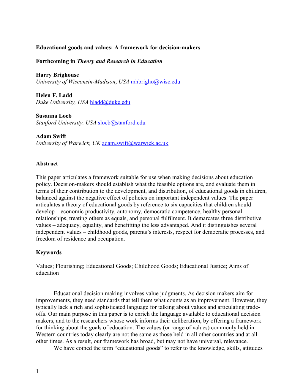 Forthcoming in Theory and Research in Education