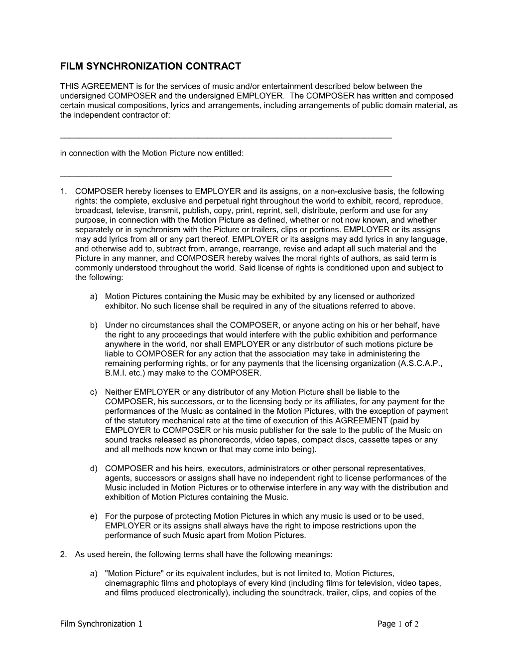 Film Synchronization Contract s1