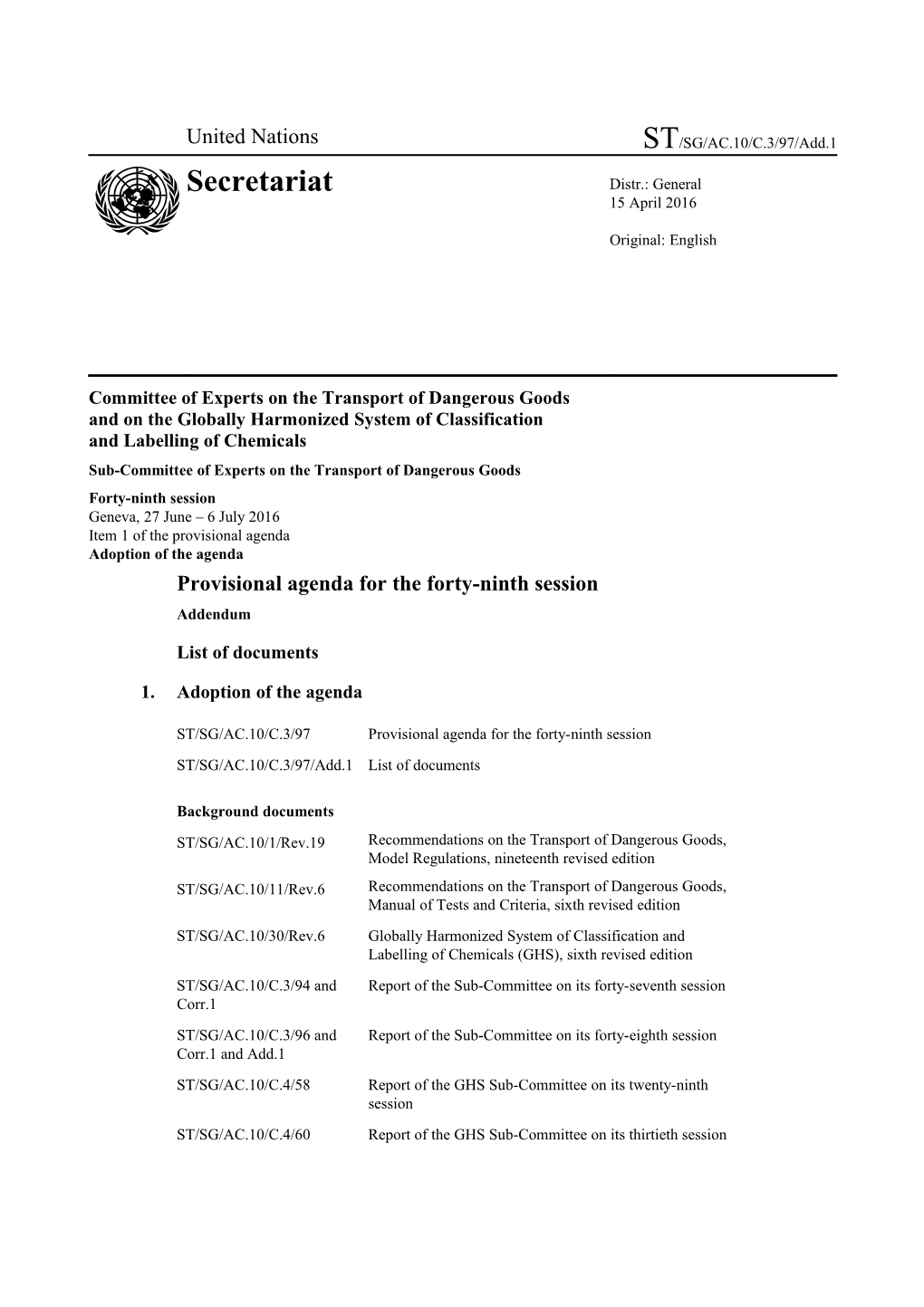 Sub-Committee of Experts on the Transport of Dangerous Goods s5