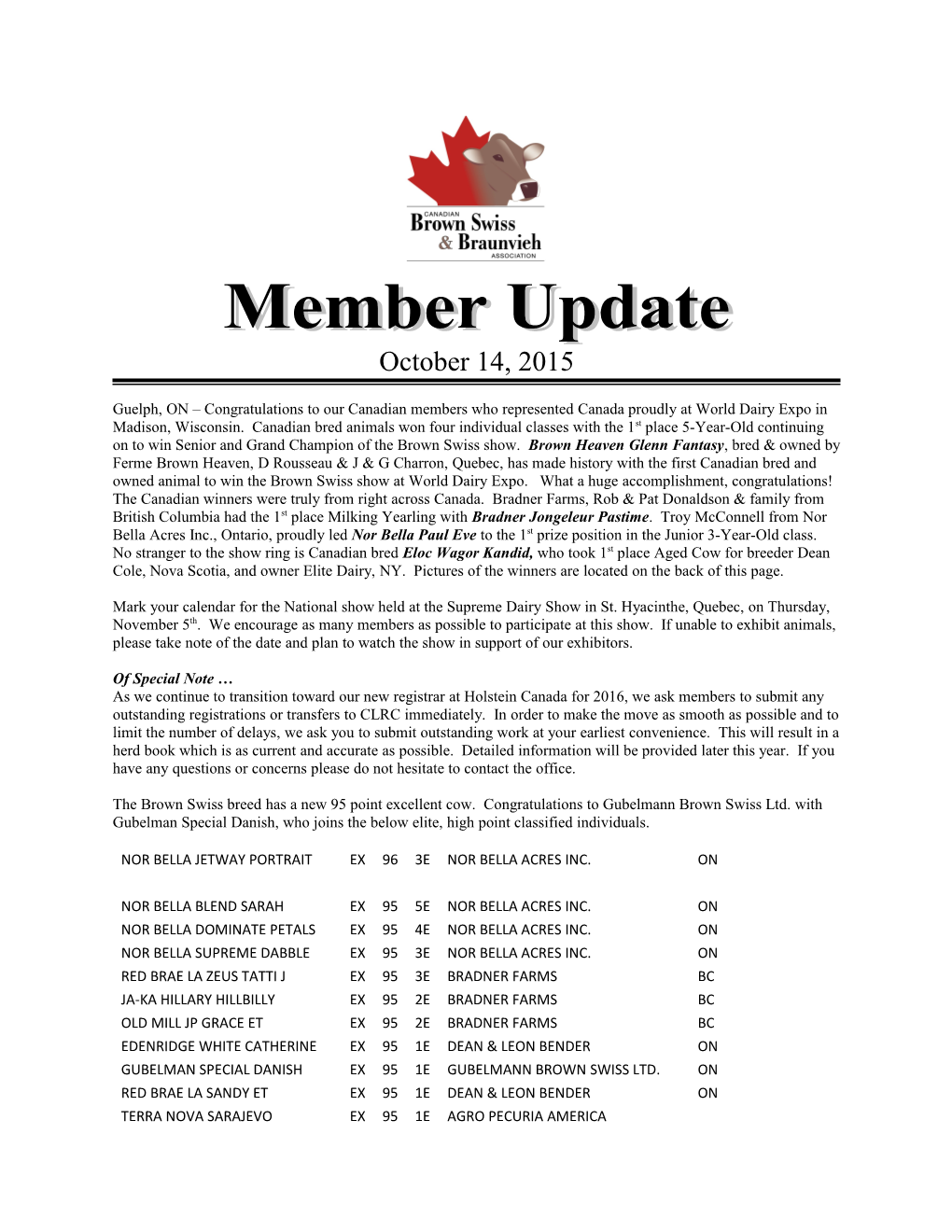 Canadian Brown Swiss & Braunvieh Conference Call