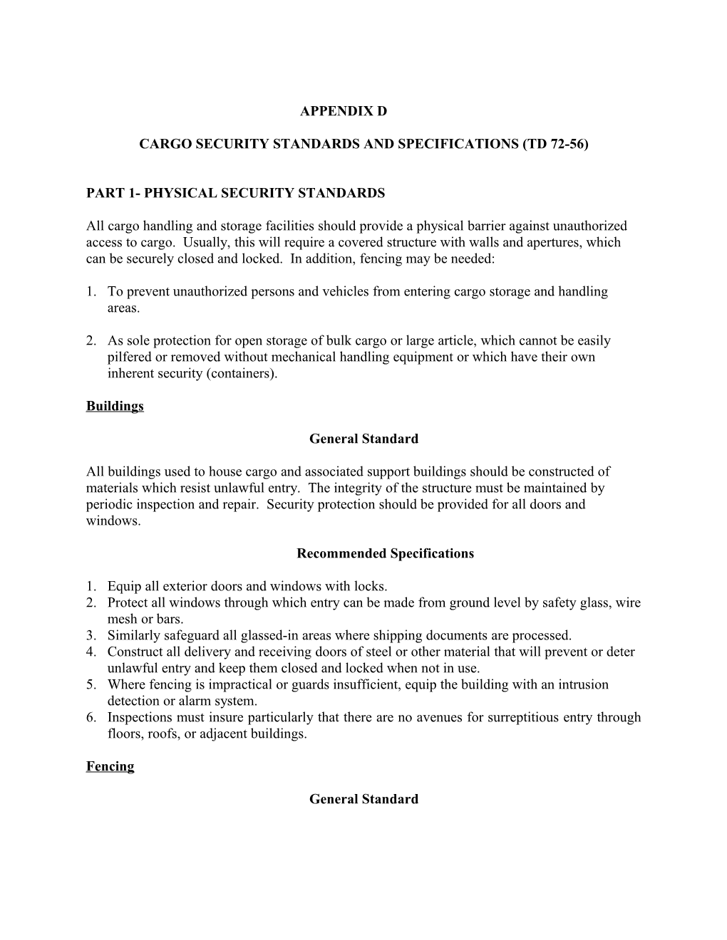 Cargo Security Standards and Specifications (Td 72-56)