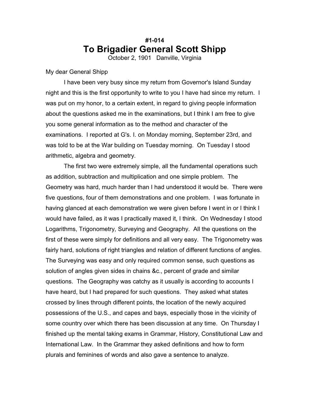 To Brigadier General Scott Shipp