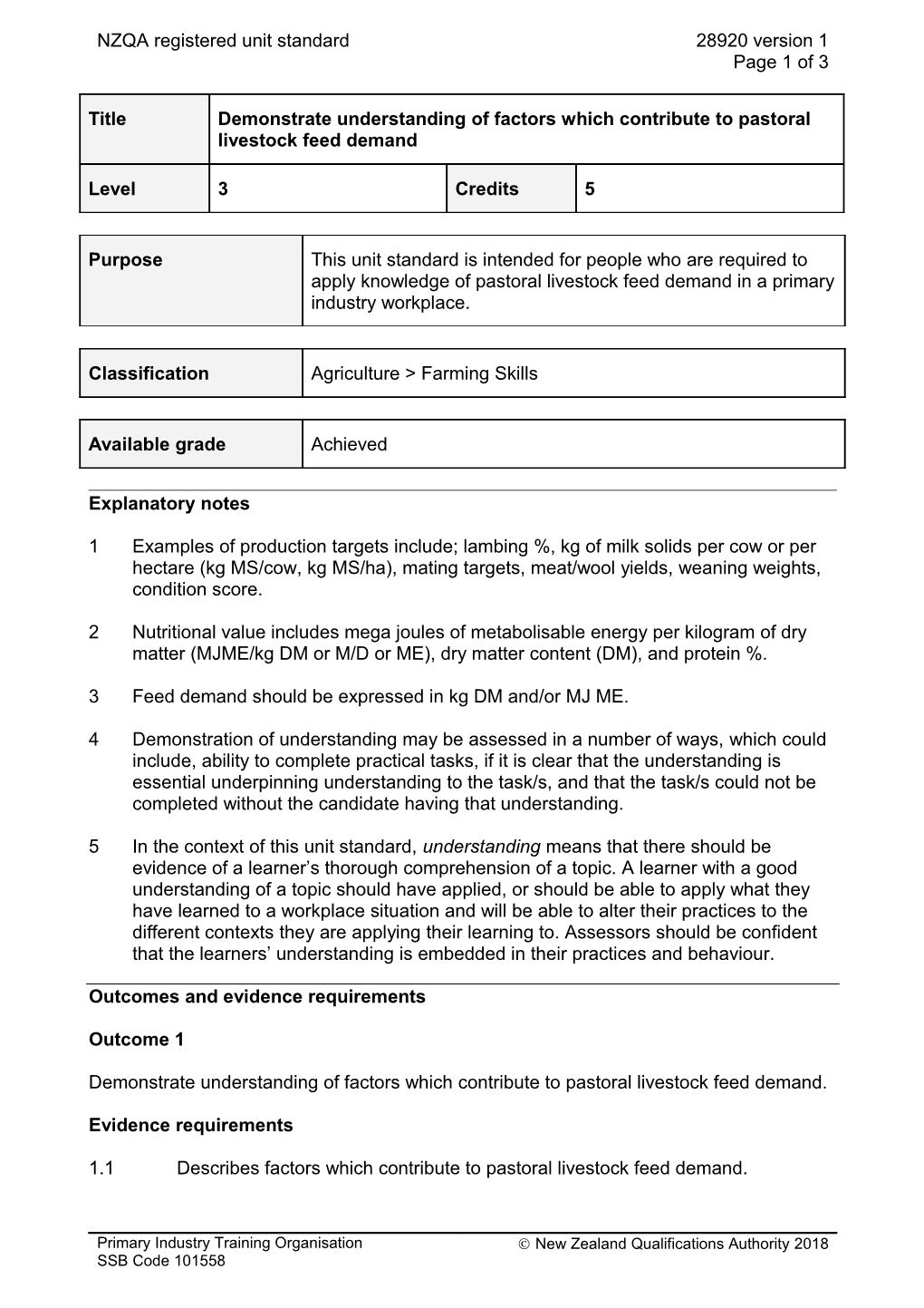 28920 Demonstrate Understanding of Factors Which Contribute to Pastoral Livestock Feed Demand