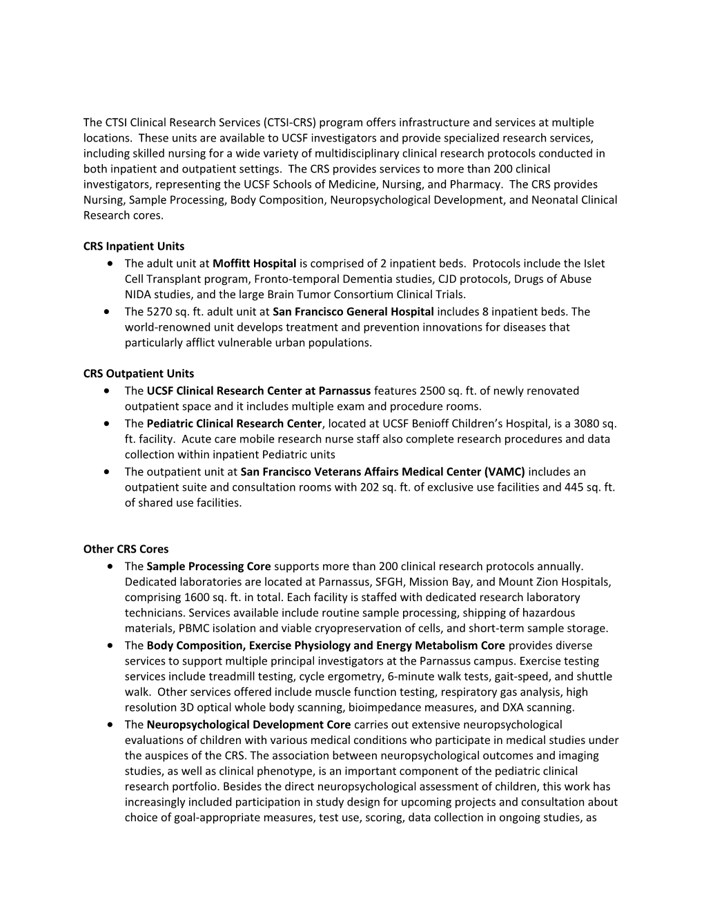 CRS Inpatient Units