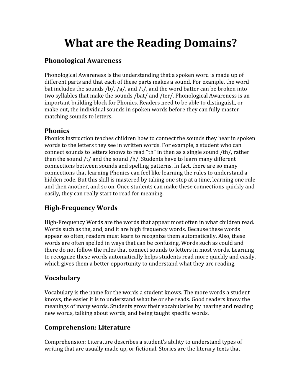 What Are the Reading Domains?