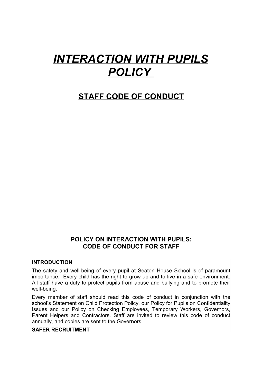 Interaction with Pupils Policy