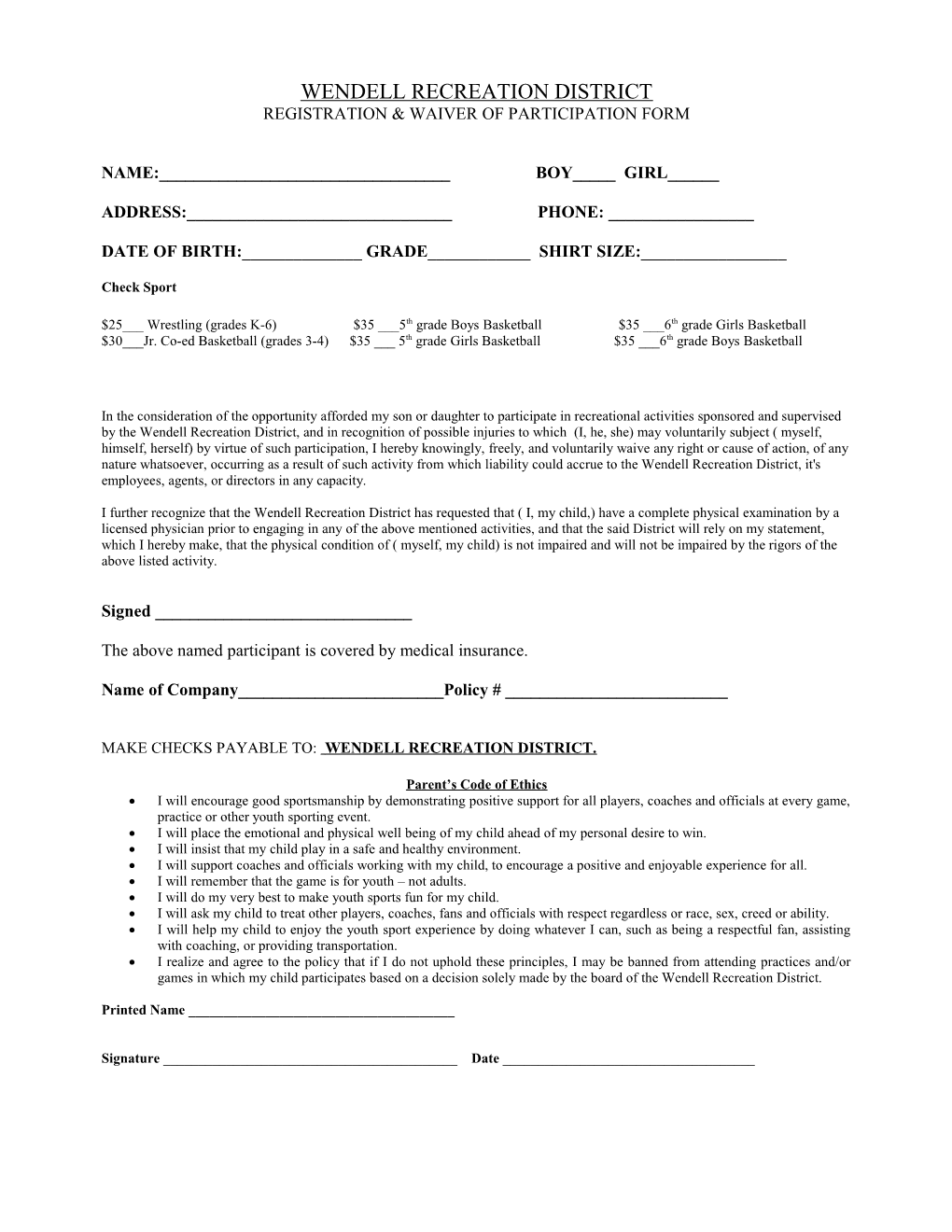 Registration & Waiver of Participation Form