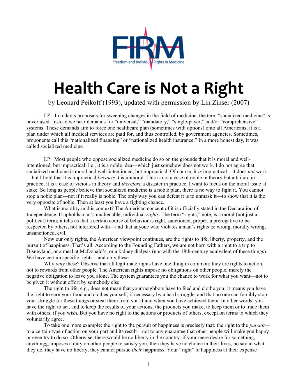 Health Care Is Not a Right