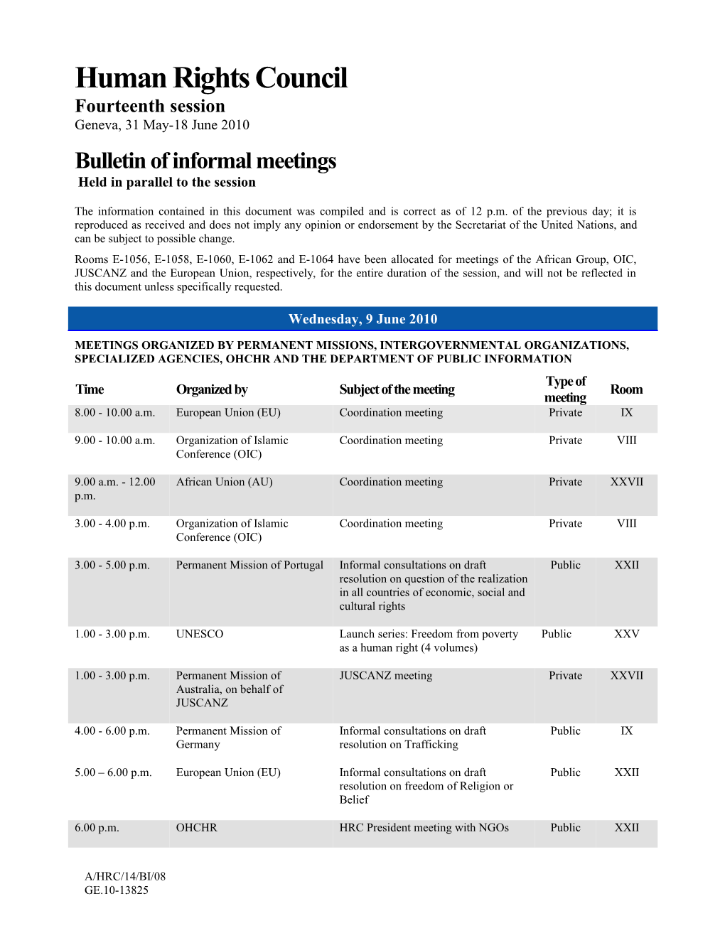 Bulletin of Informal Meetings