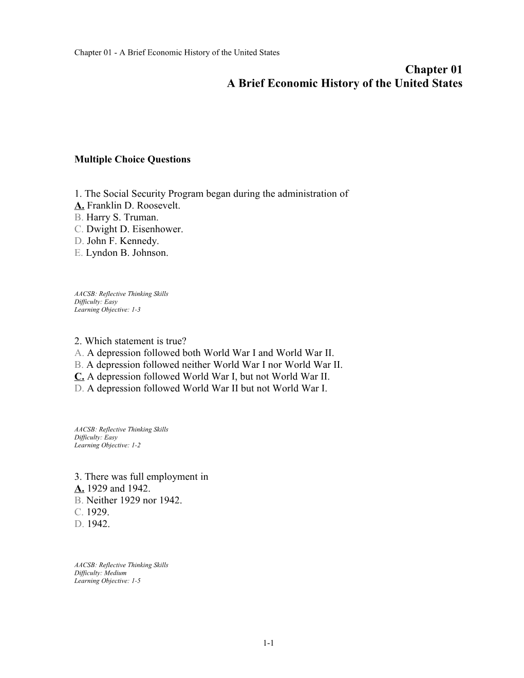 Chapter 01 a Brief Economic History of the United States