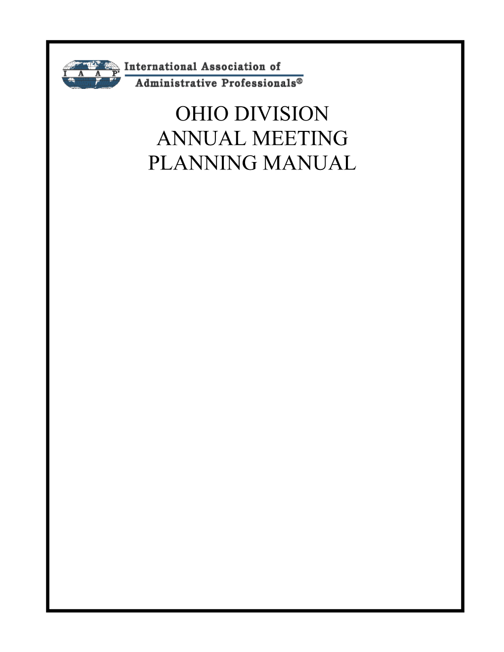 Ohio Division Annual Meeting Planning Manual