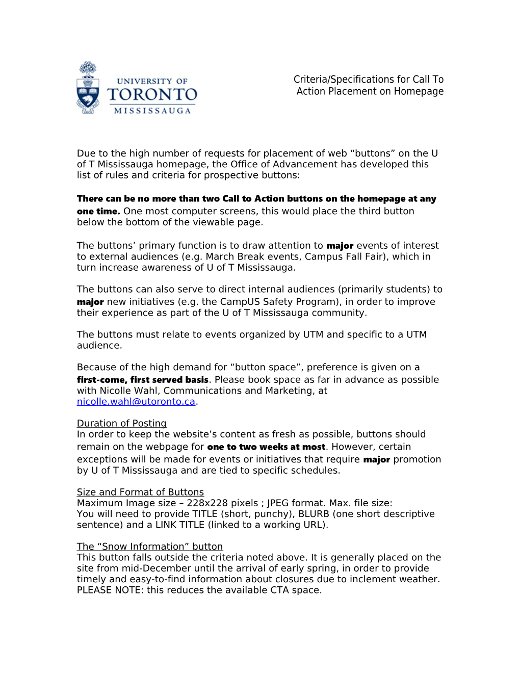 Criteria for Web Button Placement on U of T Mississauga Homepage