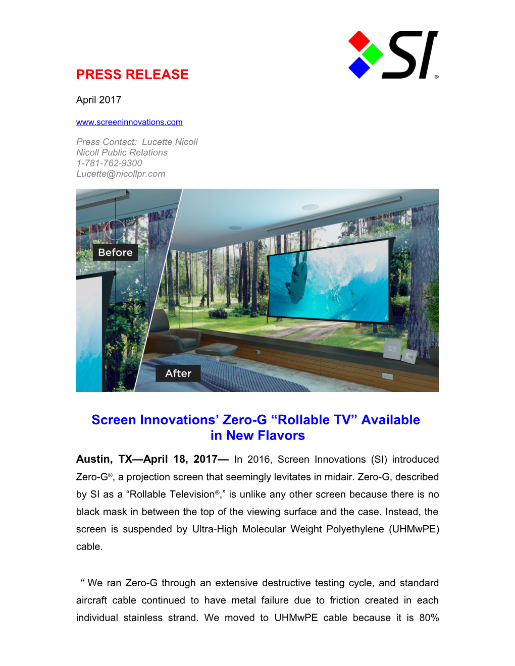 Screen Innovations Zero-G Rollable TV Available