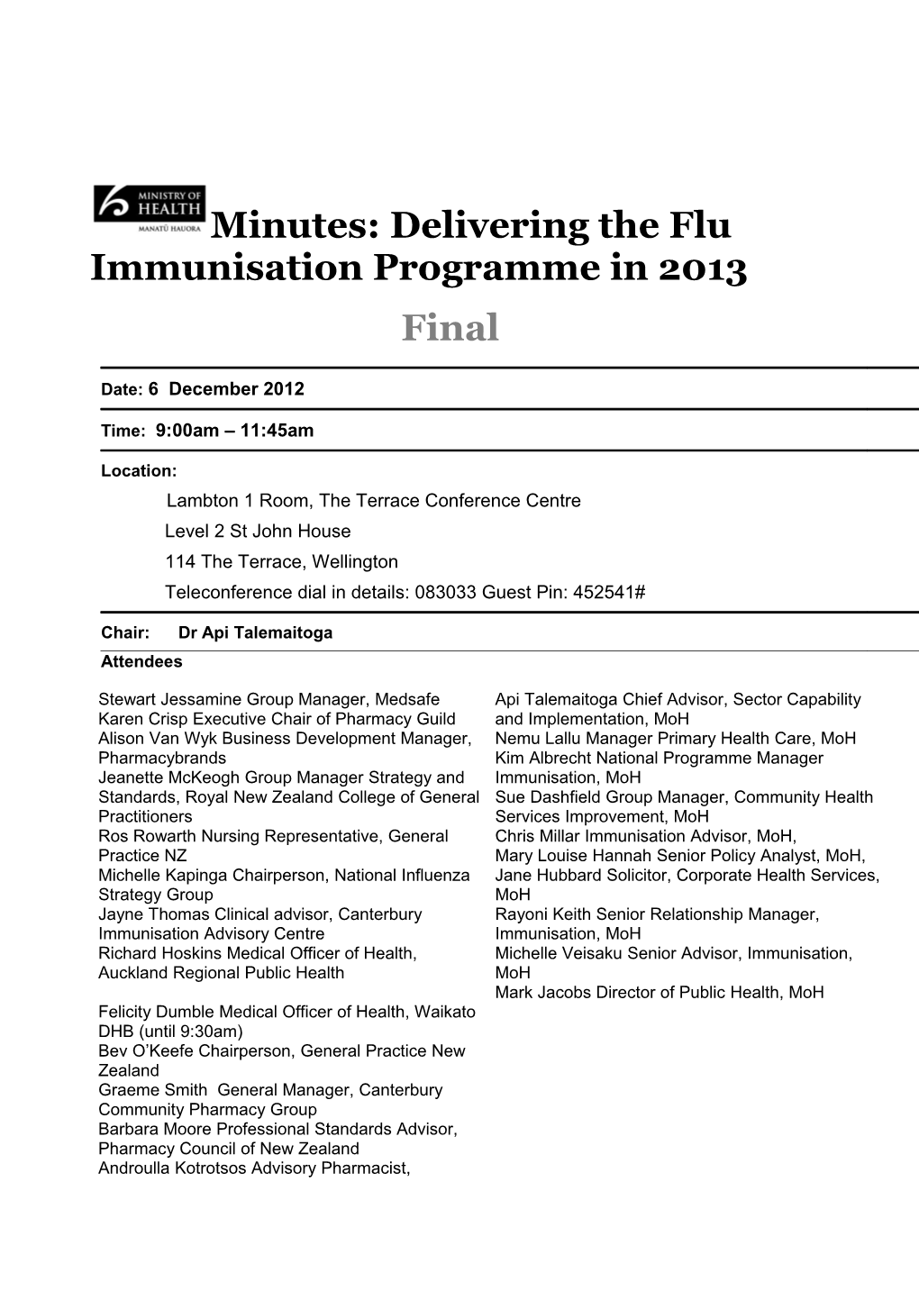 Minutes: Delivering the Flu Immunisation Programme in 2013
