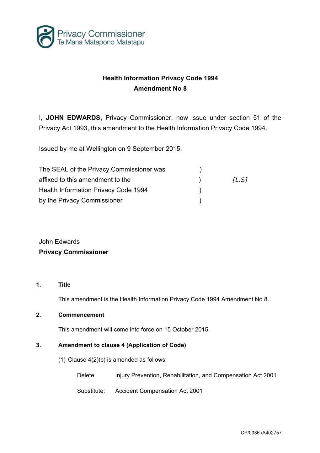 Health Information Privacy Code 1994