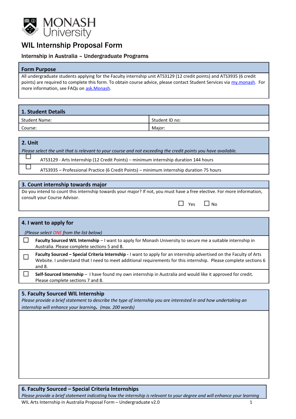 WIL Internship Proposal Form