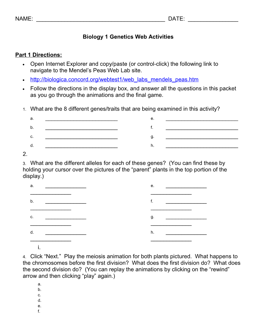 Biology 1 Genetics Web Activities