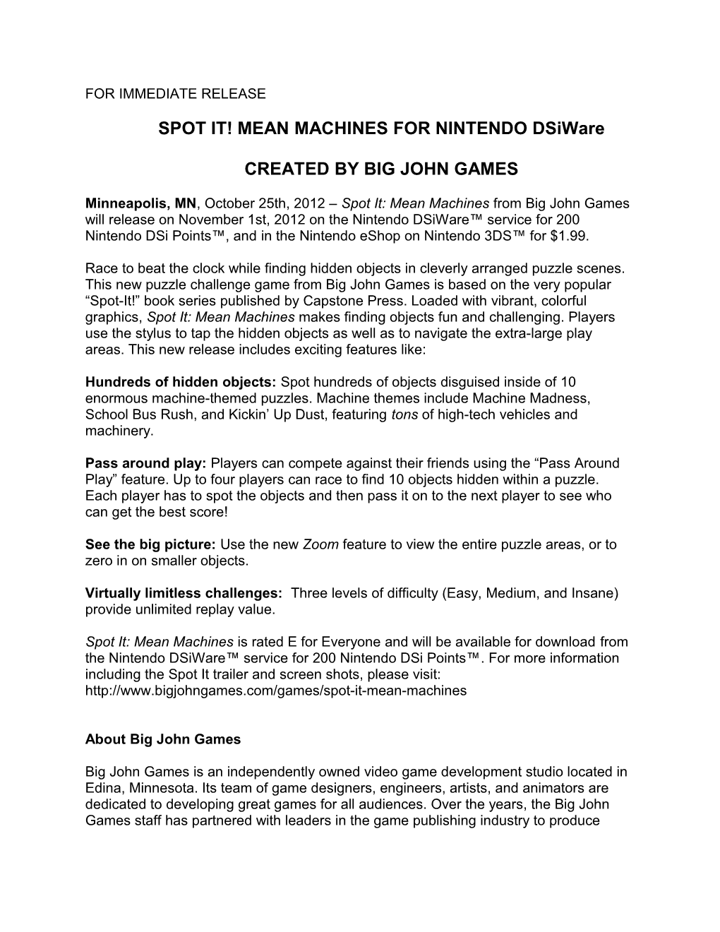SPOT IT! MEAN MACHINES for NINTENDO Dsiware
