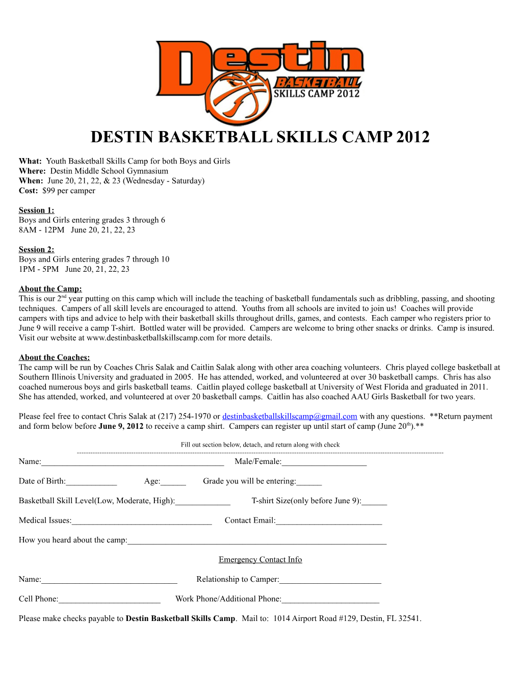 Destin Basketball Skills Camp 2012