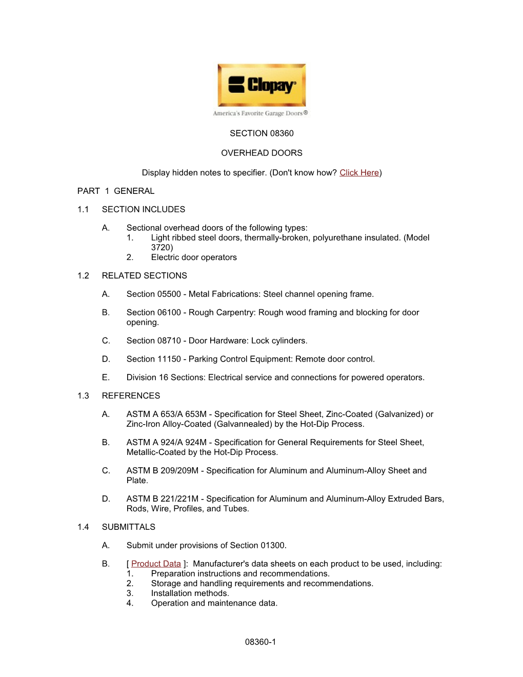 Section 08360 - Overhead Doors