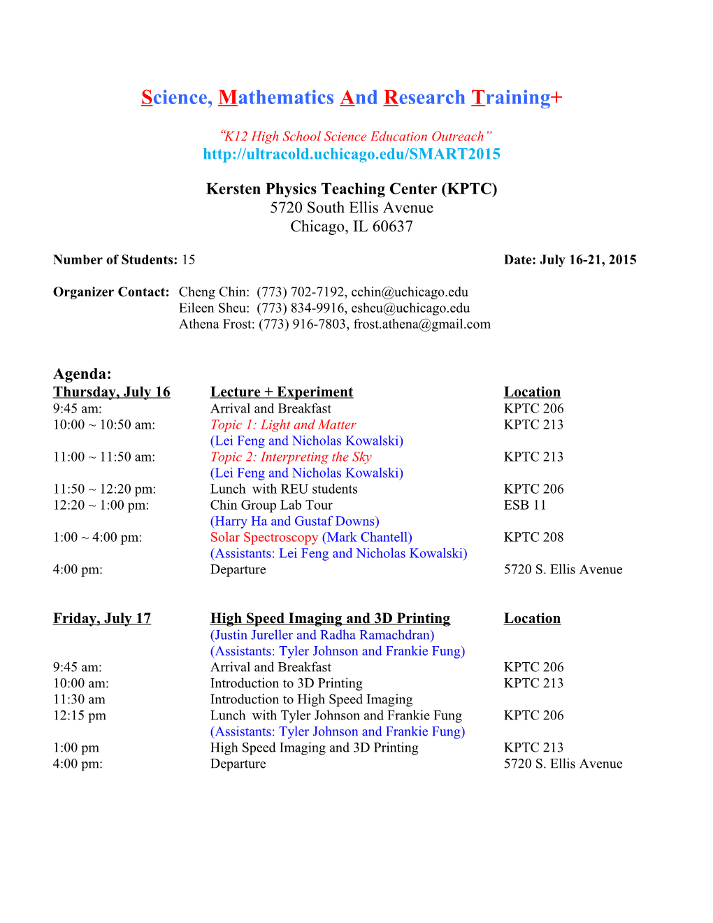 Preliminary Agenda for Steve Chu S 60Th Birthday Symposium