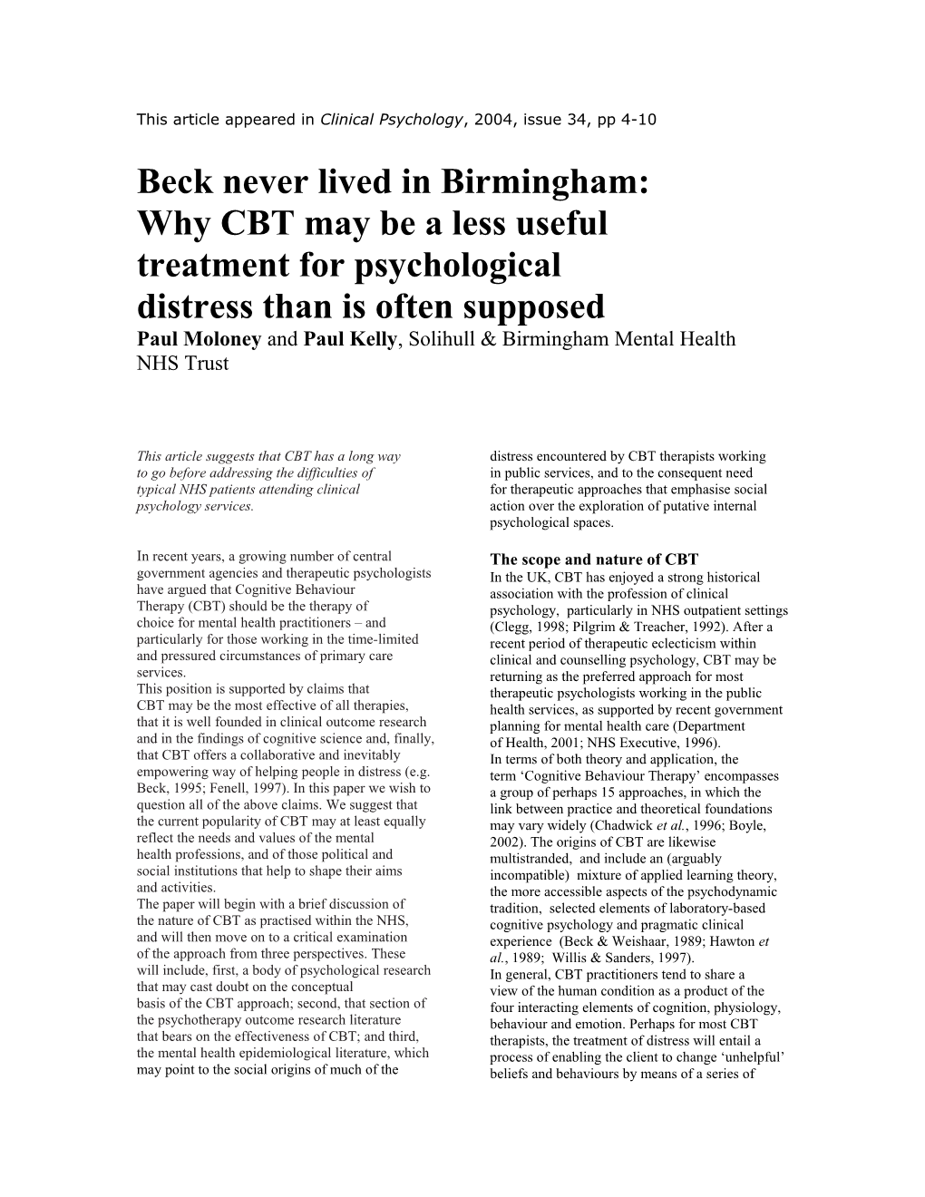 Beck Never Lived in Birmingham