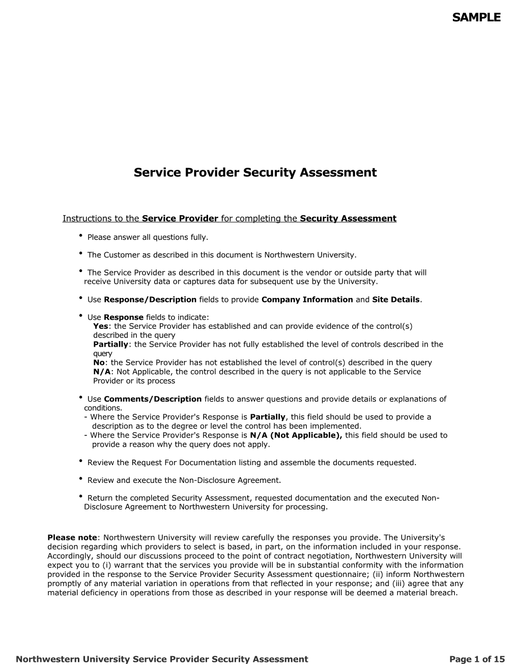 Service Provider Security Assessment