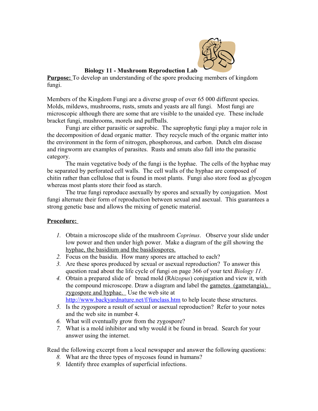 Mushroom Reproduction Lab