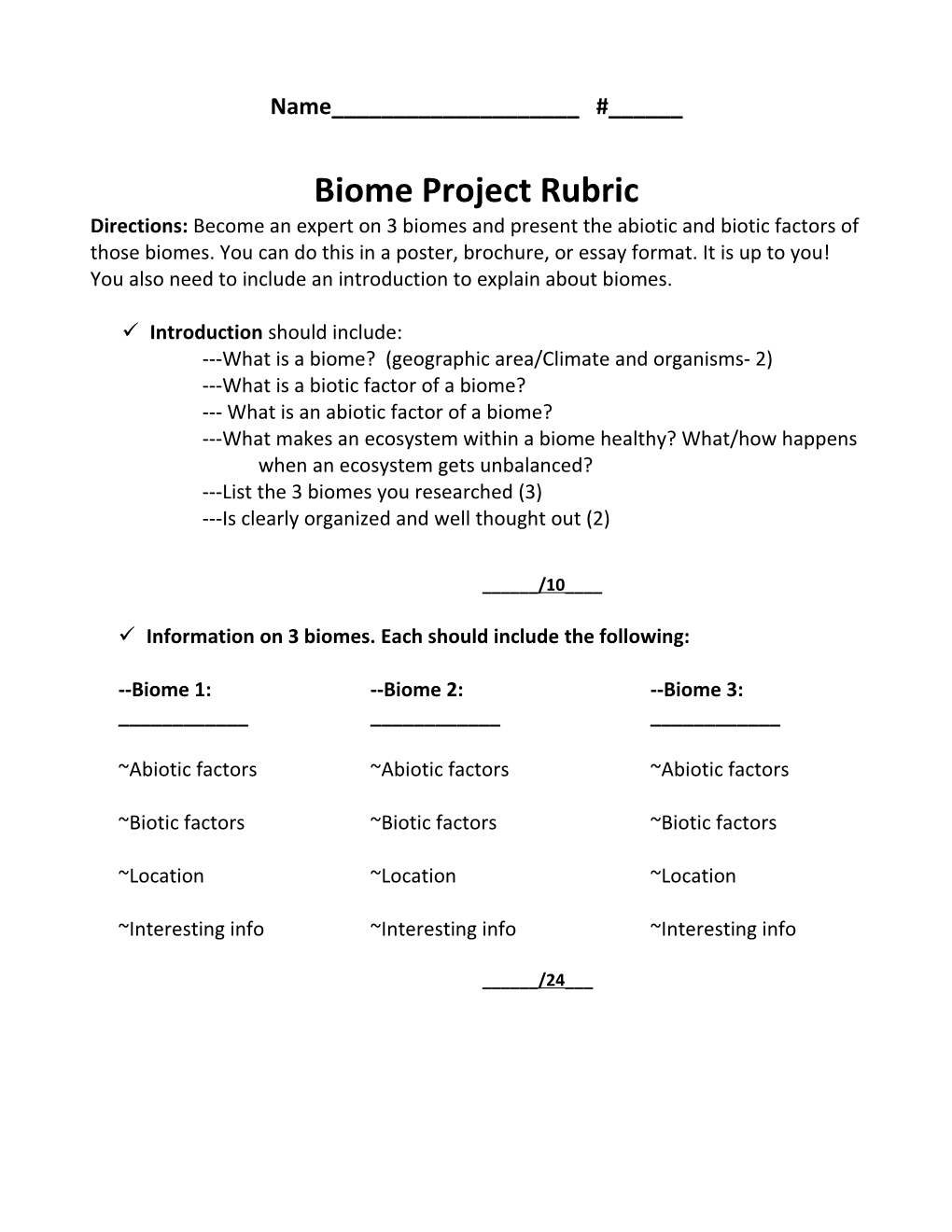 Biome Project Rubric