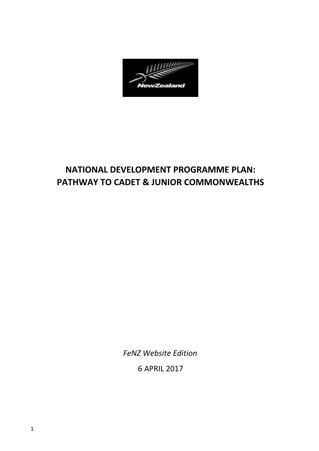 National Development Programme Plan: Pathway to Cadet & Junior Commonwealths