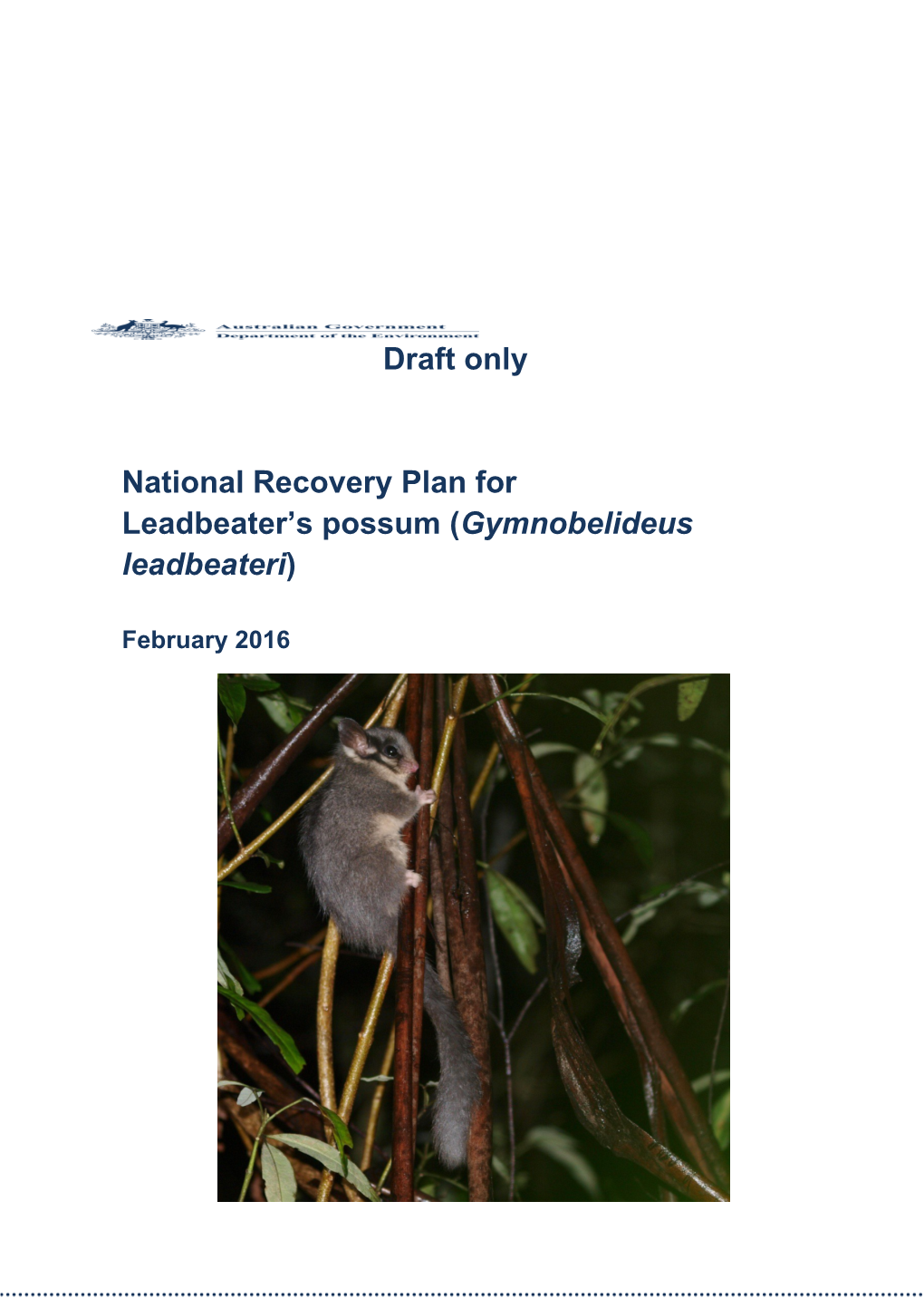 National Recovery Plan for Leadbeater S Possum (Gymnobelideus Leadbeateri)
