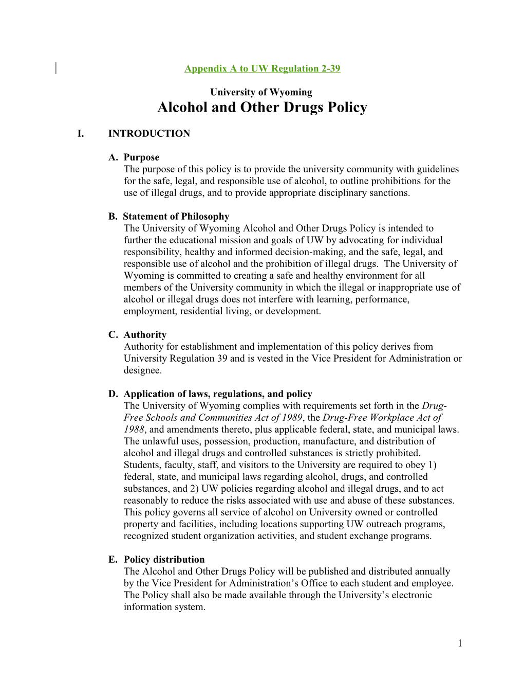 University Of Wyoming Alcohol Policy DRAFT 11