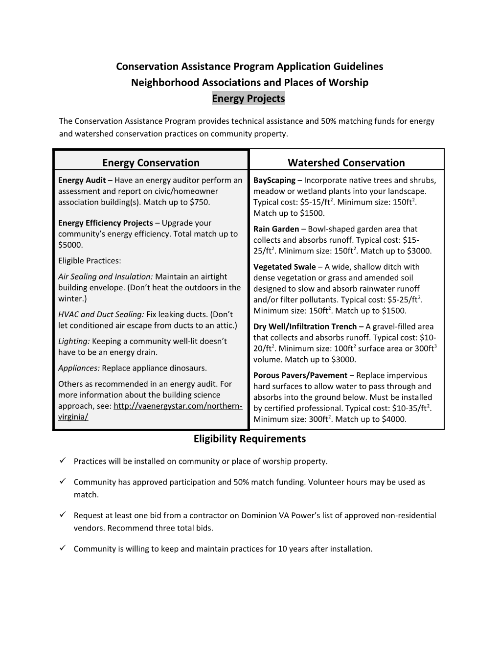 Conservation Assistance Program - Energy Application