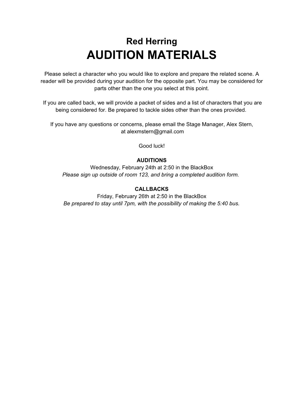 Audition Materials