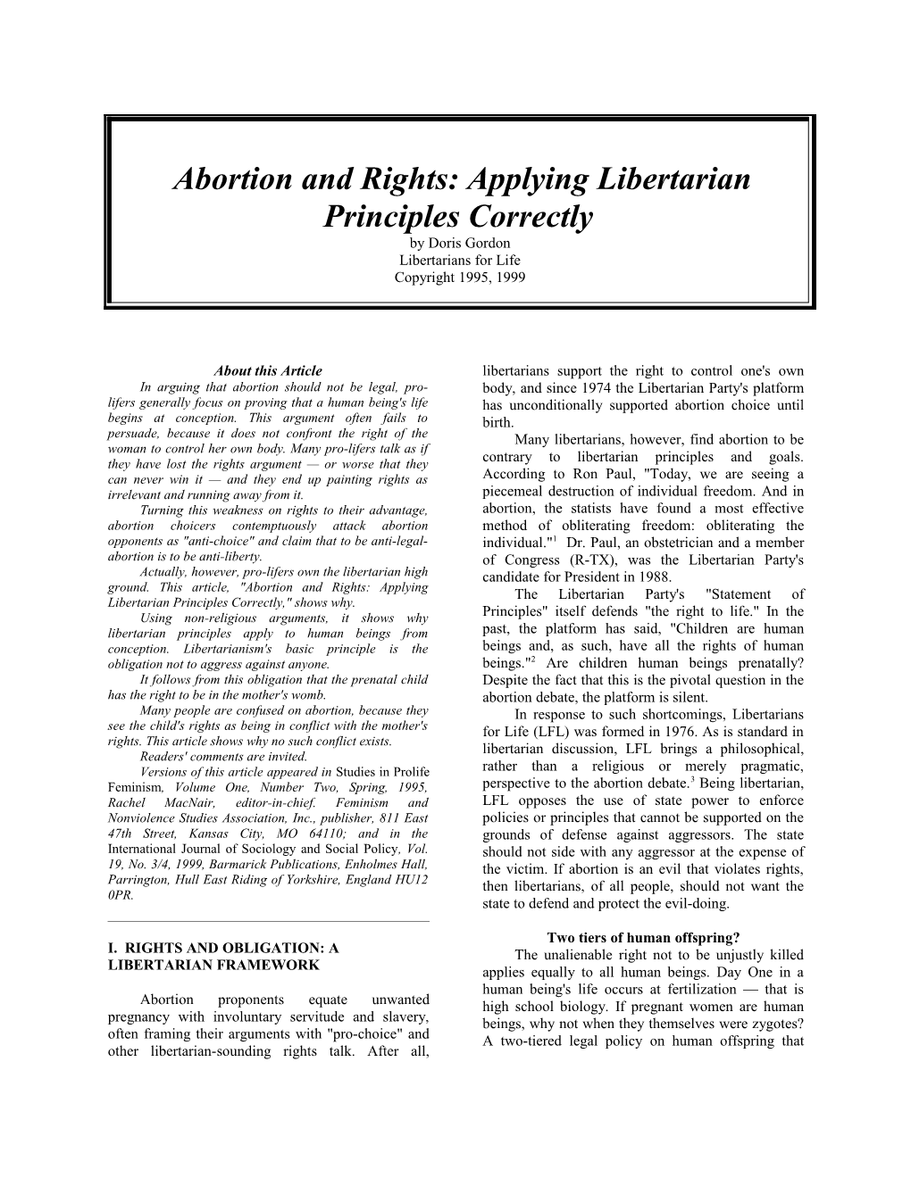 Abortion and Rights: Applying Libertarian Principles Correctly