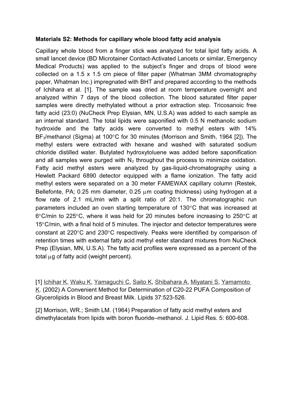 Materials S2: Methods for Capillary Whole Blood Fatty Acid Analysis