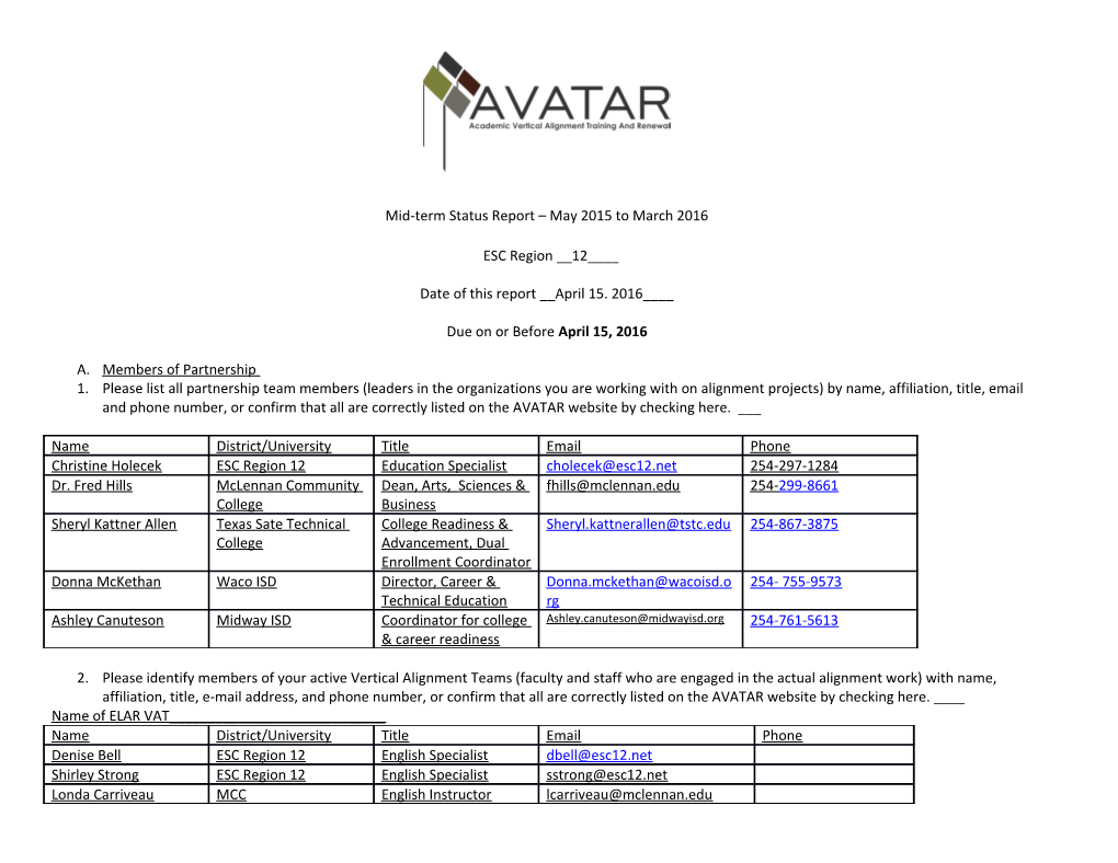 Mid-Term Status Report May 2015 to March 2016