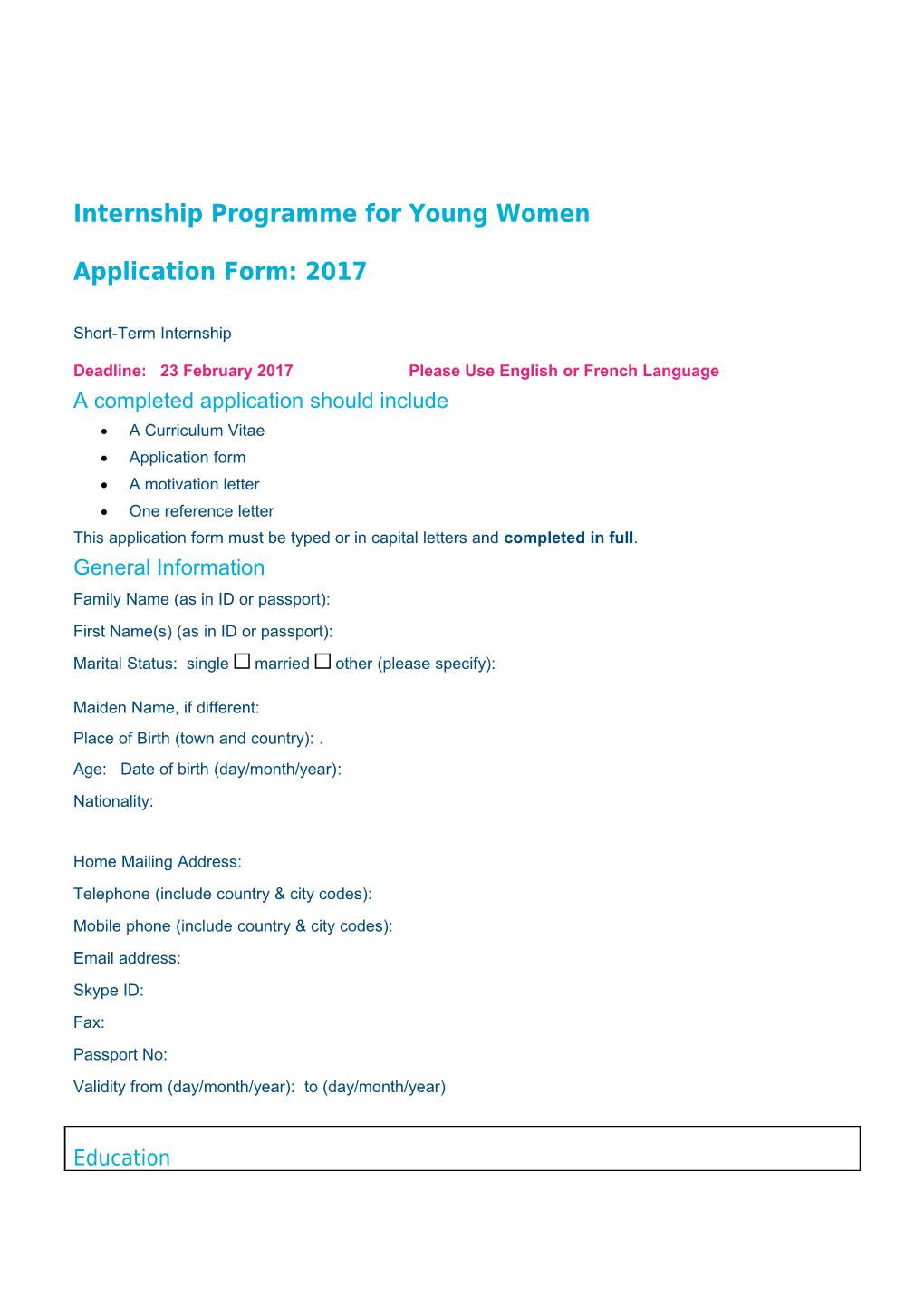 Internship Programme for Young Women