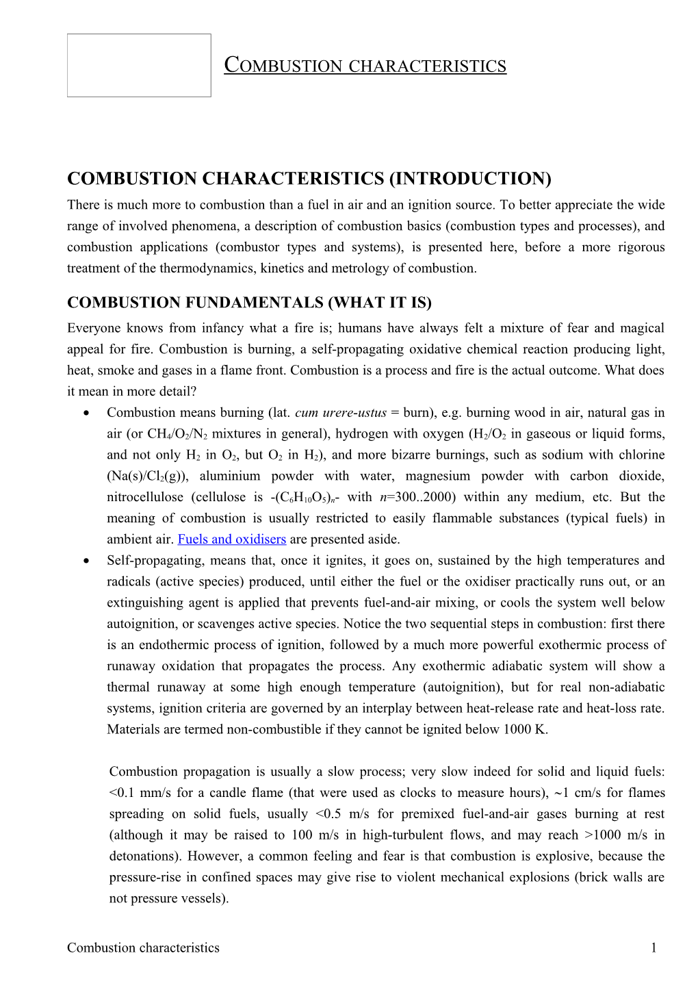 Combustion Characteristics (Introduction) 1