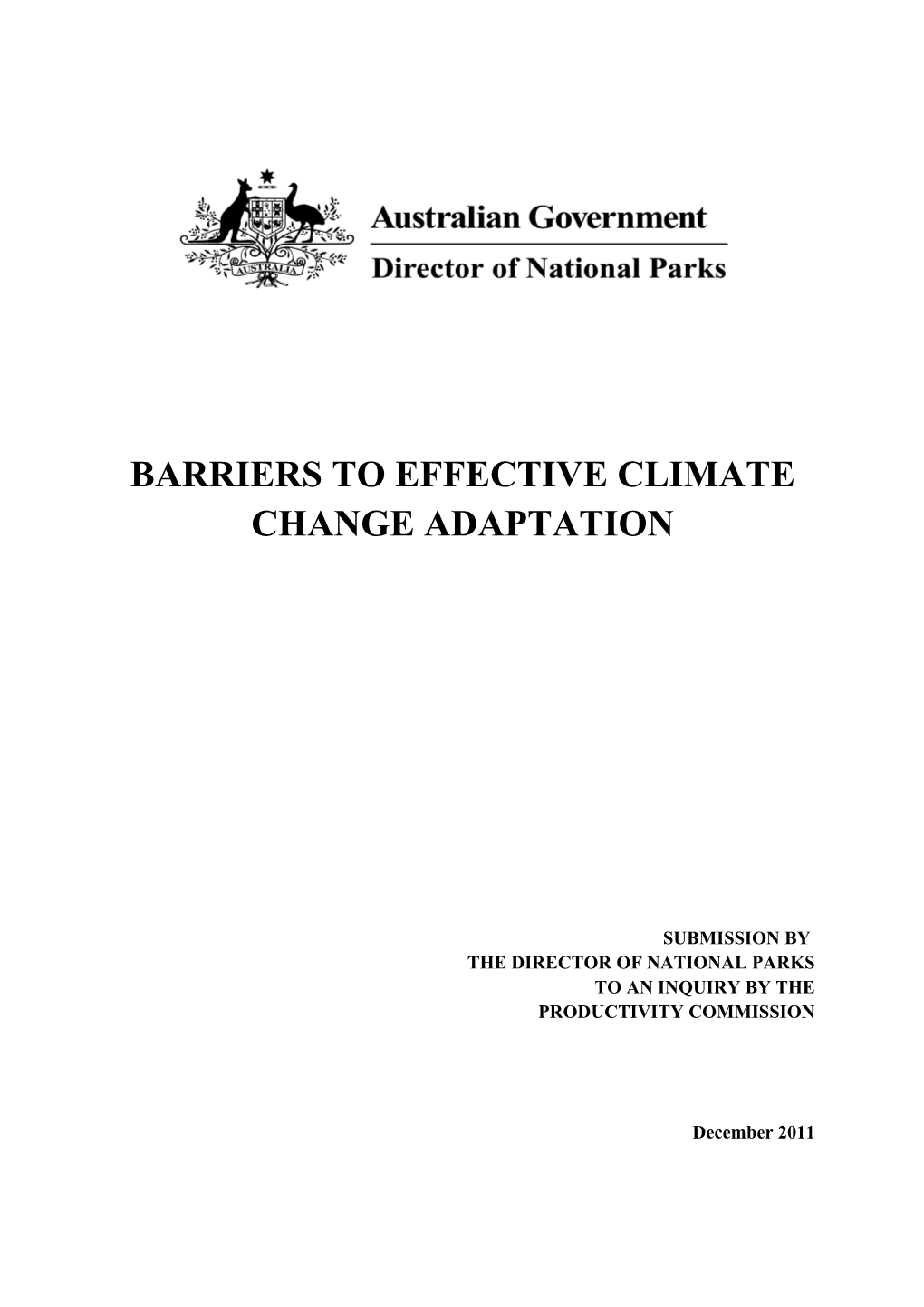 Submission 60 - Director of National Parks - Barriers to Effective Climate Change Adaption