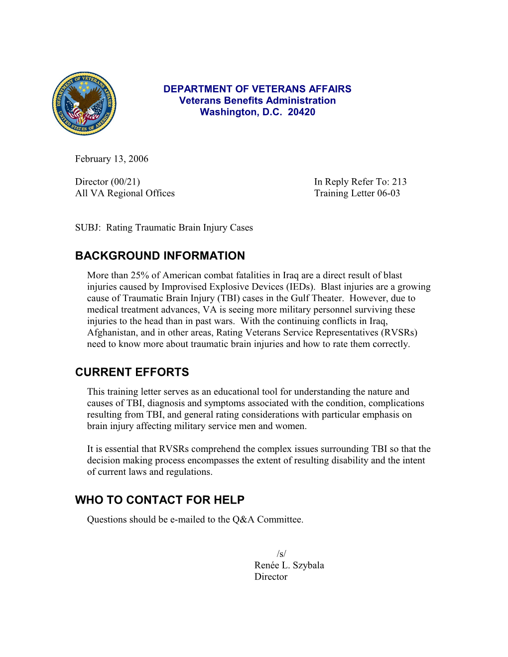 All VA Regional Officestraining Letter 06-03