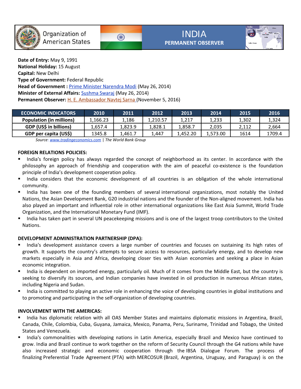 India: Permanent Observer Country
