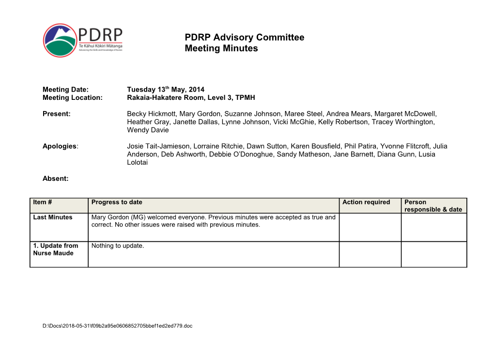 PDRP Committee Meeting Minutes