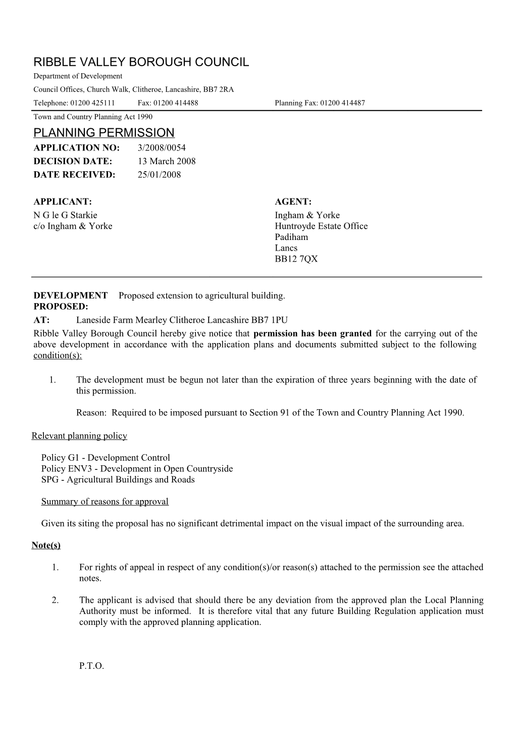 Ribble Valley Borough Council s33