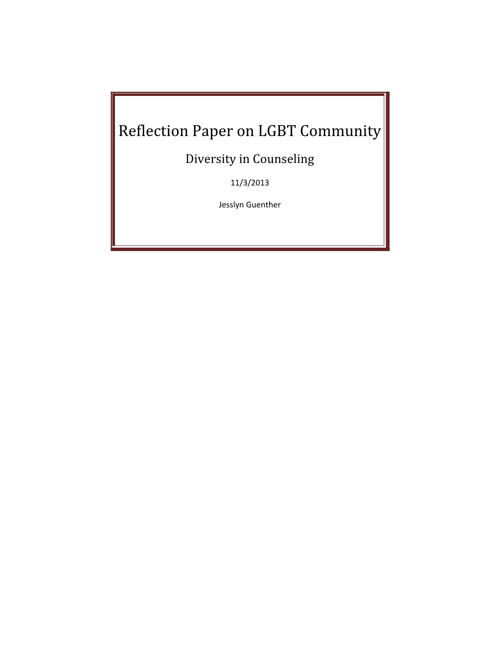 Reflection Paper on LGBT Community
