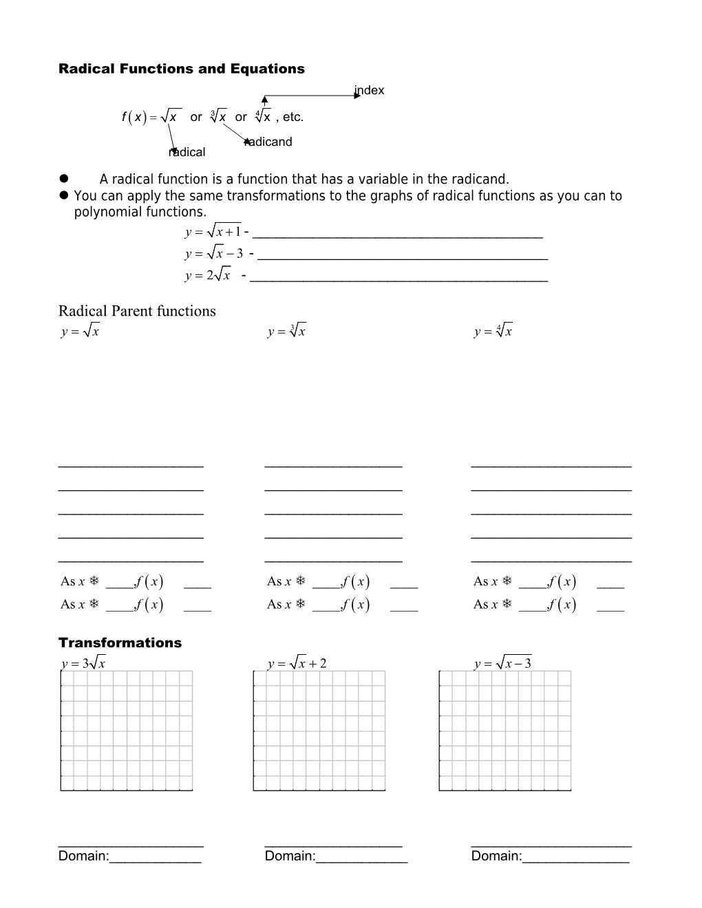 Radical Functions and Equations