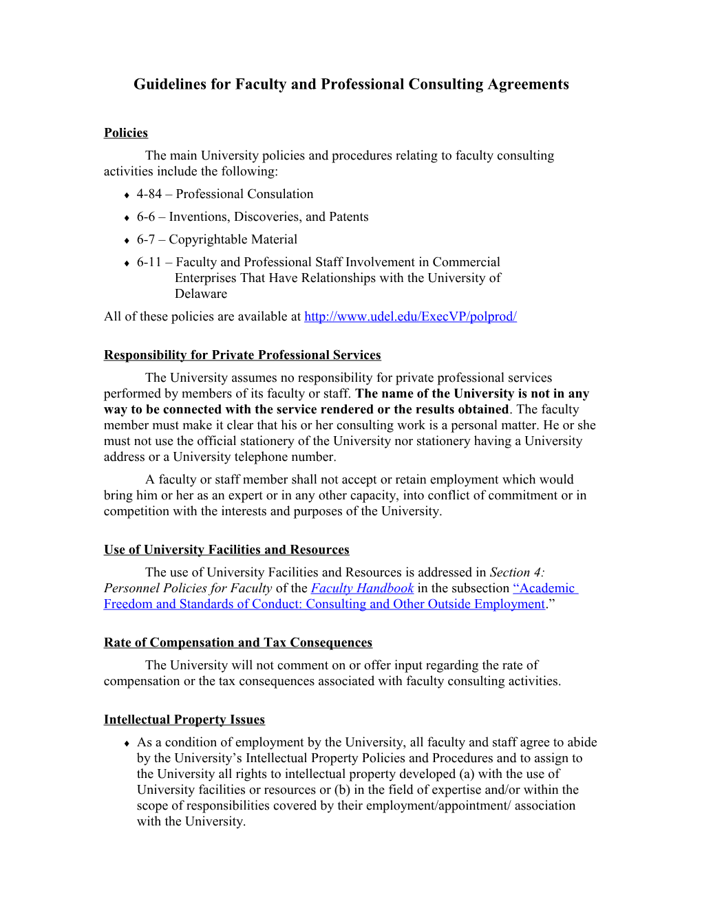 Guidelines for Faculty and Professional Consulting Agreements